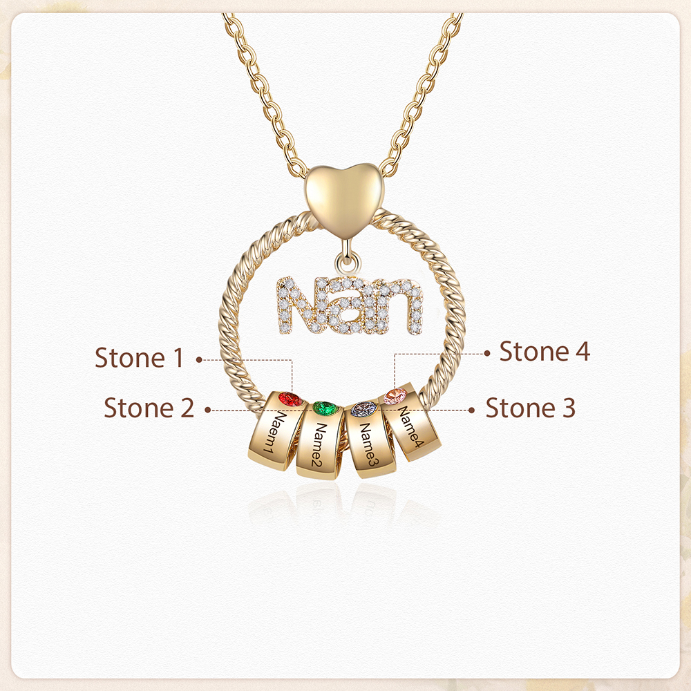 4 Names - Personalised Nan Necklace Custom Names 4 Birthstones Circle Pendant Necklace Christmas Gift for Grandma Nana-Jessemade AU