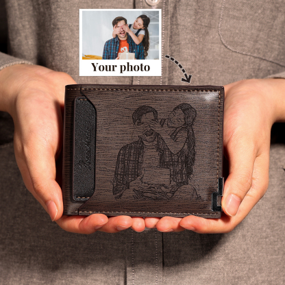 Men Photo Wallet Personalised Letter&Name Wallet Brown Colour with Photo Wallet Card Christmas Wallet Gift Set For Him