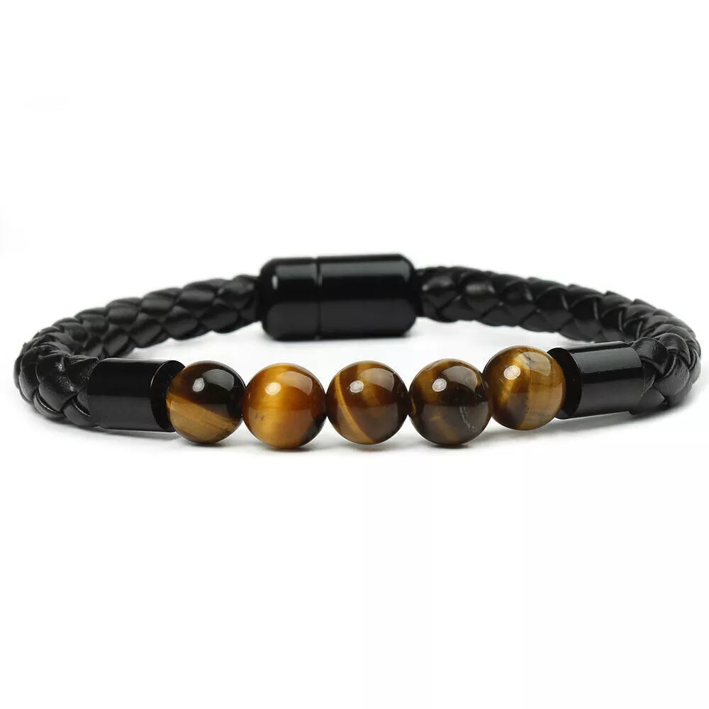 Tiger Eye Black Onyx Beaded Bracelet Men-Jessemade AU