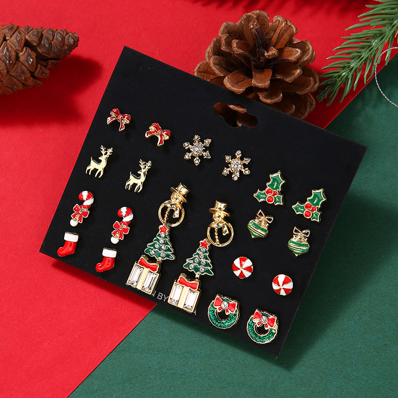 16-Pair Christmas Stud Earring Set Festive Holiday Jewelry for Women & Girls-Jessemade AU