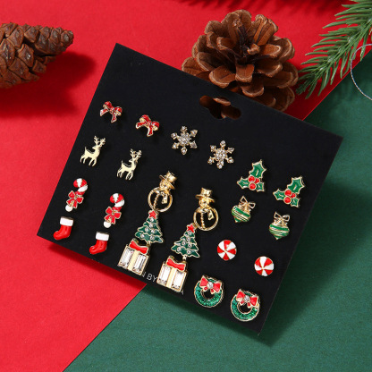 16-Pair Christmas Stud Earring Set Festive Holiday Jewelry for Women & Girls-Jessemade AU