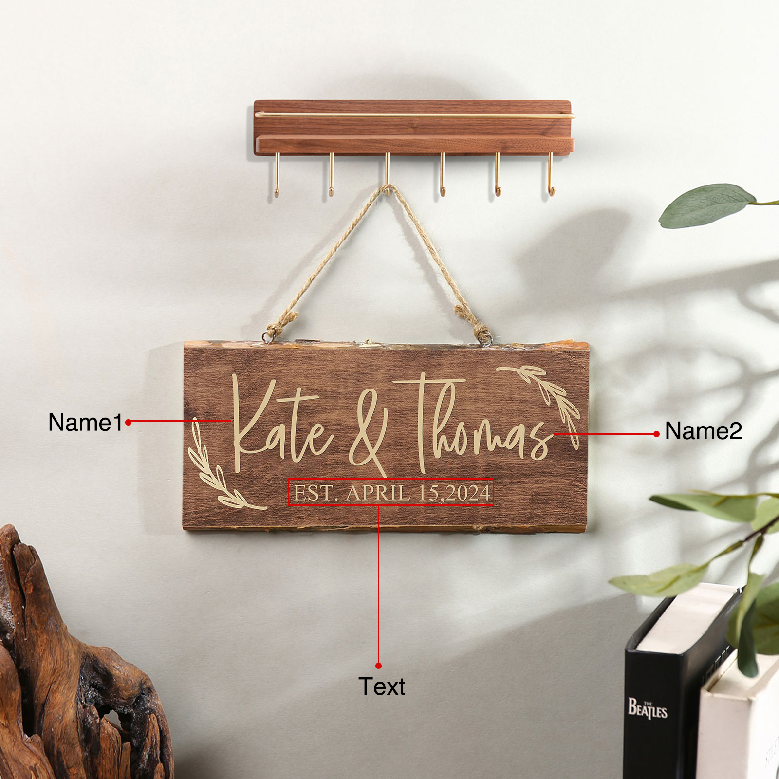 Personalised Text Rectangle Hanging Ornament Custom 2 Names Wooden Sign Home Decor Gifts for Couple-Jessemade AU