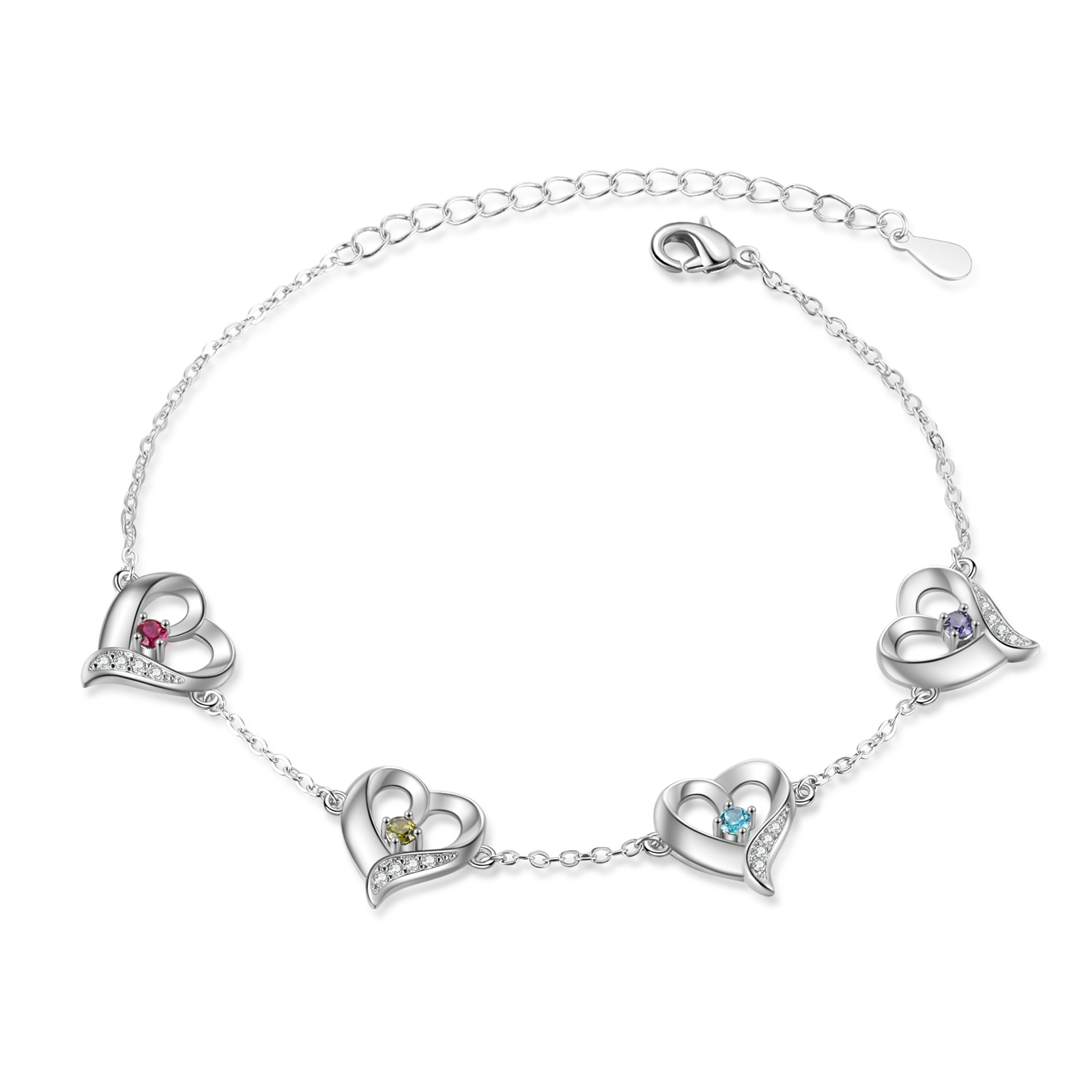 Personalised Heart Anklet Custom with 1-5 Names and Birthstones - Gift for Mum, Wife, Friend, Her | Jessemade