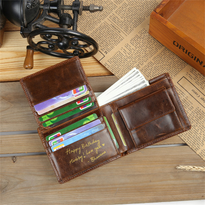 Personalized Genuine Leather folding men's Wallet Gift for Him