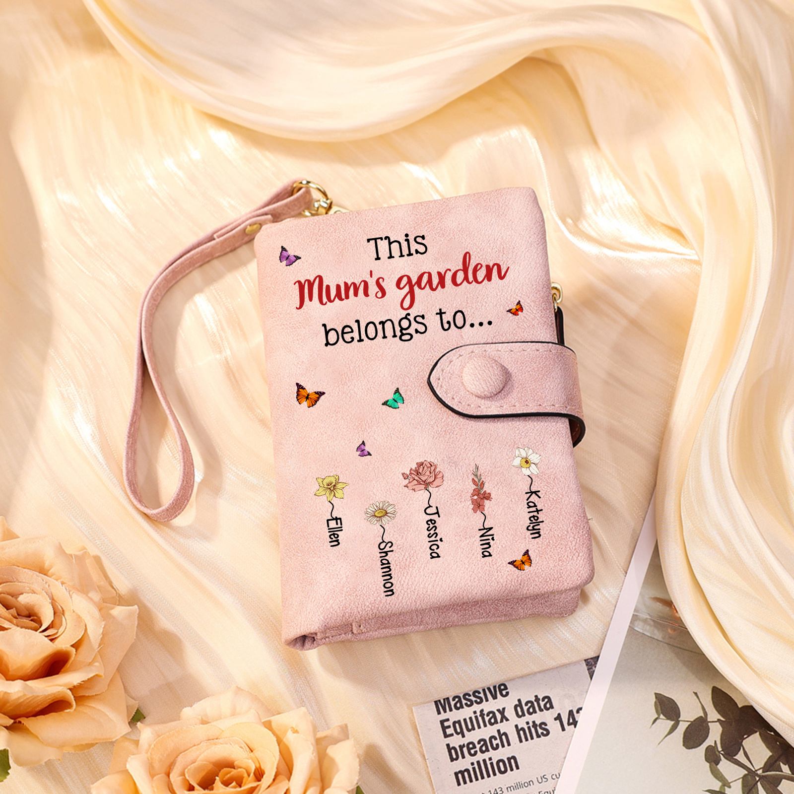 Personalised Wallet “Mum’s Garden” Floral PU Wristlet Purse