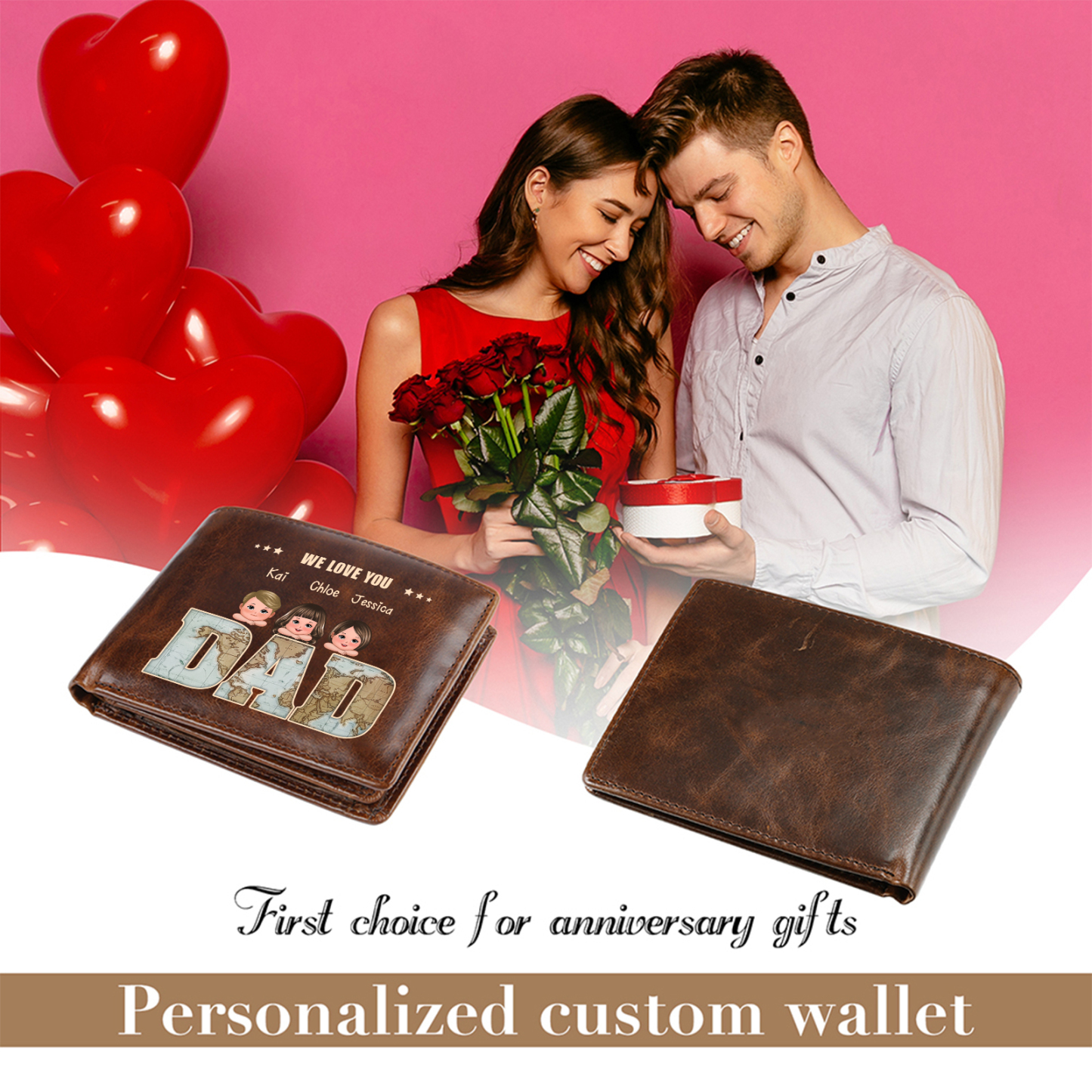 Personalised genuine leather wallet, vintage style, gift for Dad/Grandad