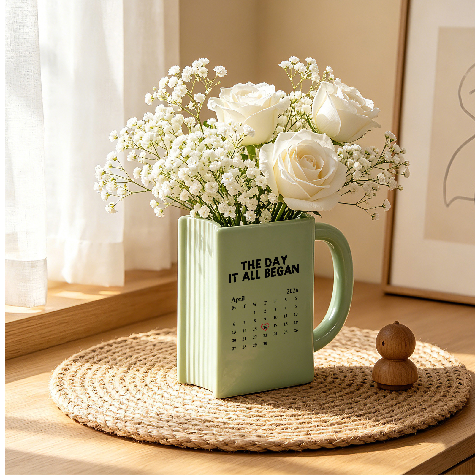 Personalised Ceramic Book-Shaped Vase with 2 Names and Date for Couples