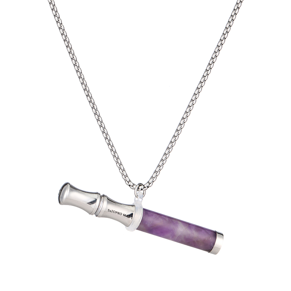 Tiger’s Eye Stone Breathing Necklace, Steel Accents