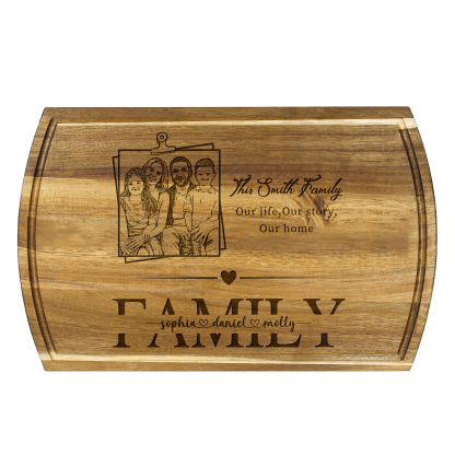 Personalised Family Cutting Board Custom 1 Photo & 2 Texts & 3 Names Cutting Board Creative Gifts-Jessemade AU