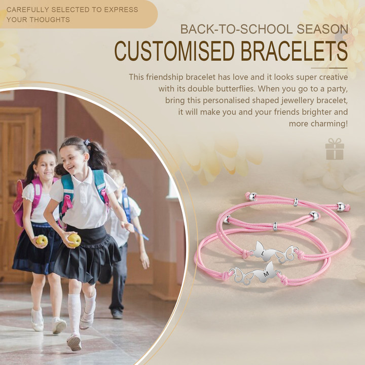 2 Pcs Bracelet Set Custom Letters Butterfly Bracelets Back To School Gift for Girls Kids-Jessemade AU