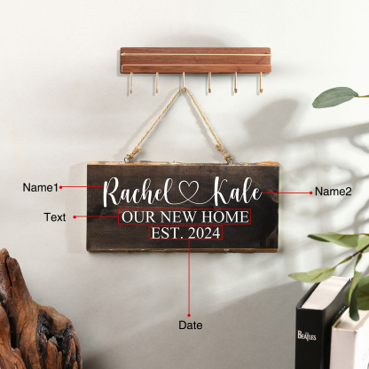 Personalised 2 Names Rectangle Hanging Ornament Custom Text & Date Wooden Sign Home Decor Gifts for Couple-Jessemade AU