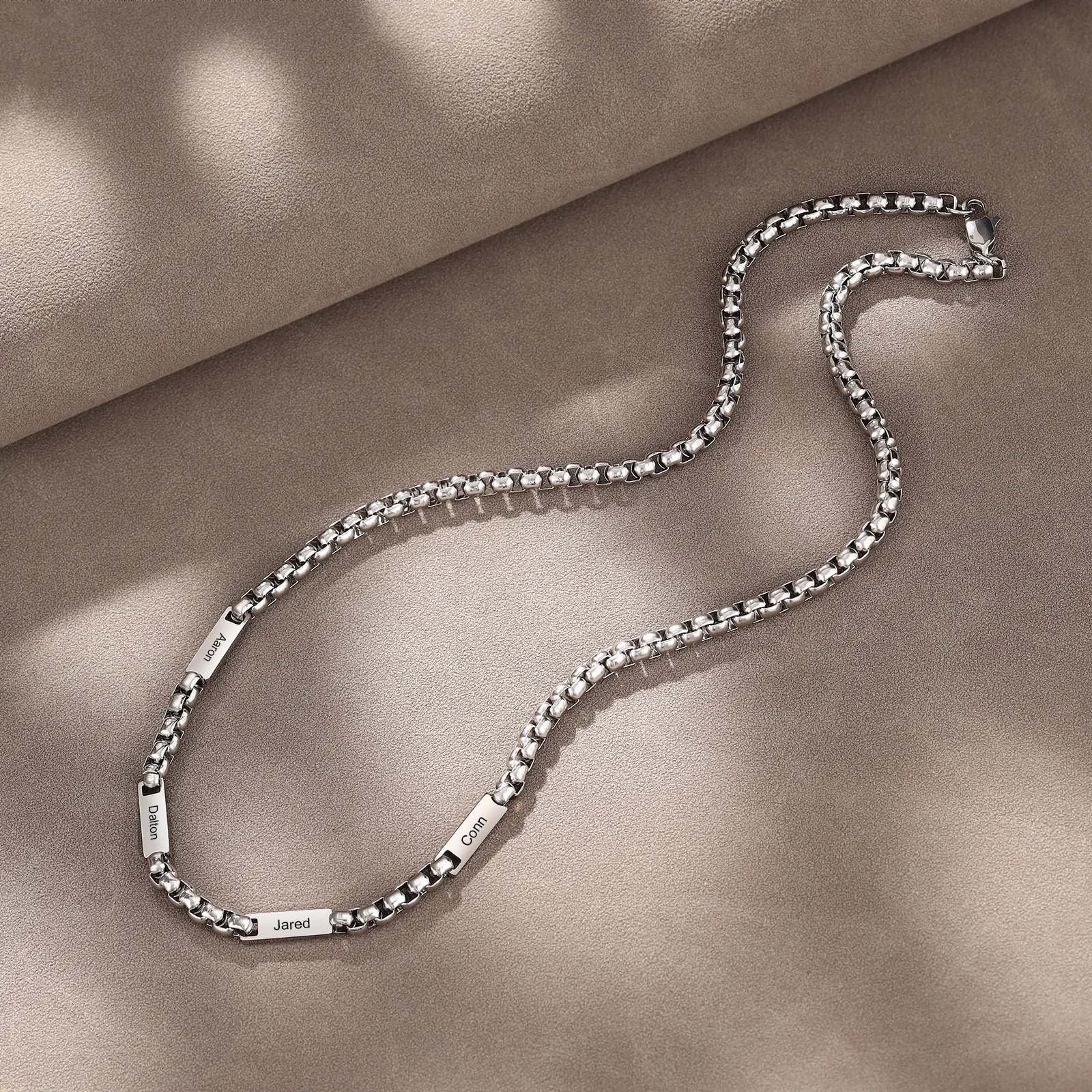 Personalized 4 Names Cuban Link Chain Necklace Stainless Steel Men Necklace