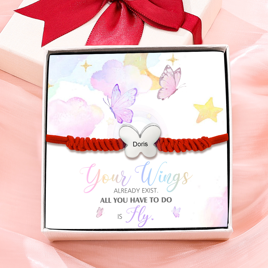Butterfly Adjustable Bracelet Custom Name Bracelet Gift for Daughter Granddaughter - Your Wings Always Exist, All You Have To Do Is Fly-Jessemade AU