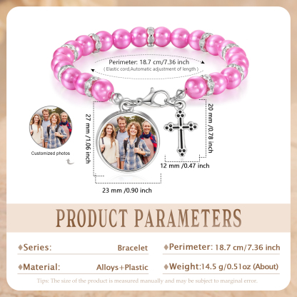 Personalised Rosary Memorial Bracelet Custom with Photo and Cross Pendant