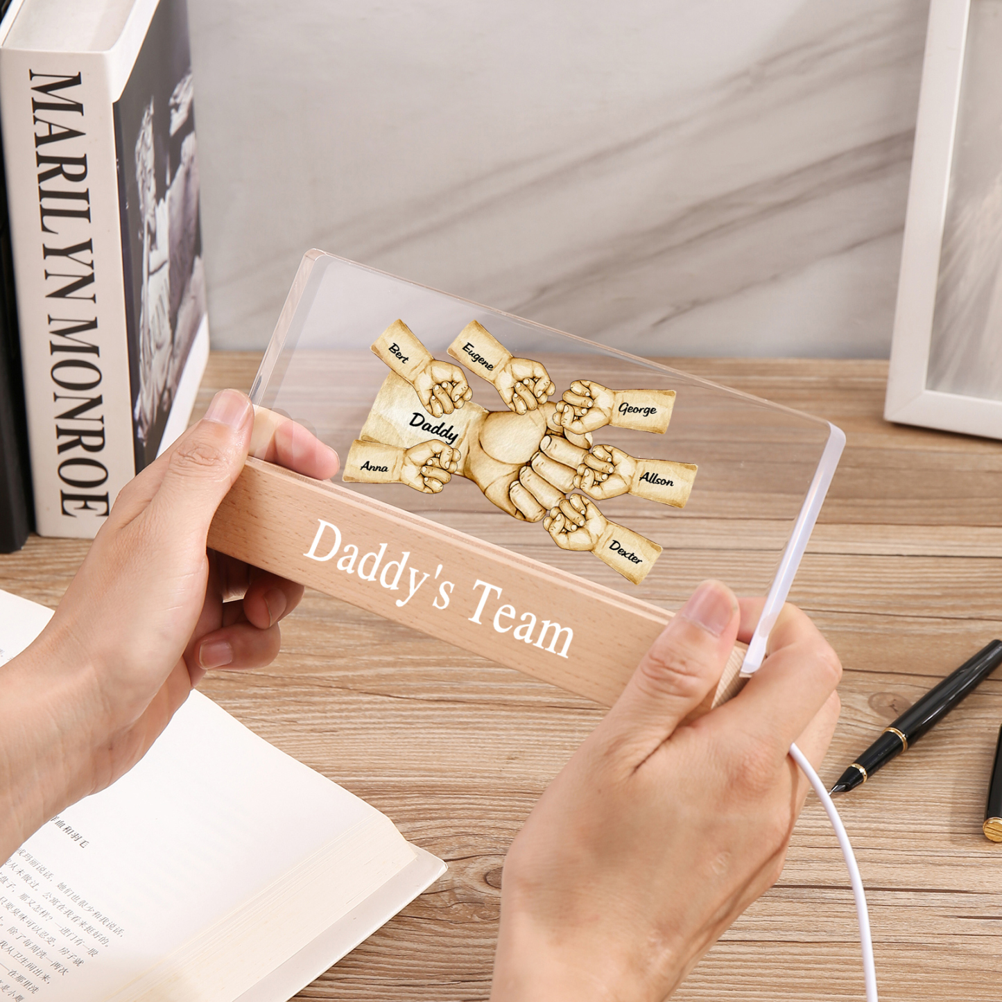 7 Names -  Personalised Name & Text Acrylic Night Light Custom Fist Bump LED Lamp Fathers Day Gifts-Jessemade AU