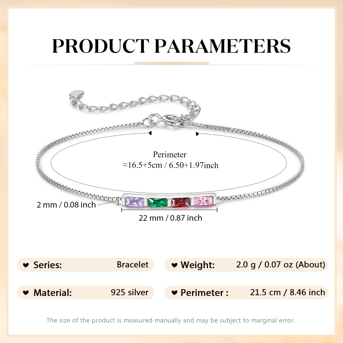 S925 Silver Custom 4 Birthstones Bracelet Gold Adjustable Bracelet Personalised Birthday Gift for Her