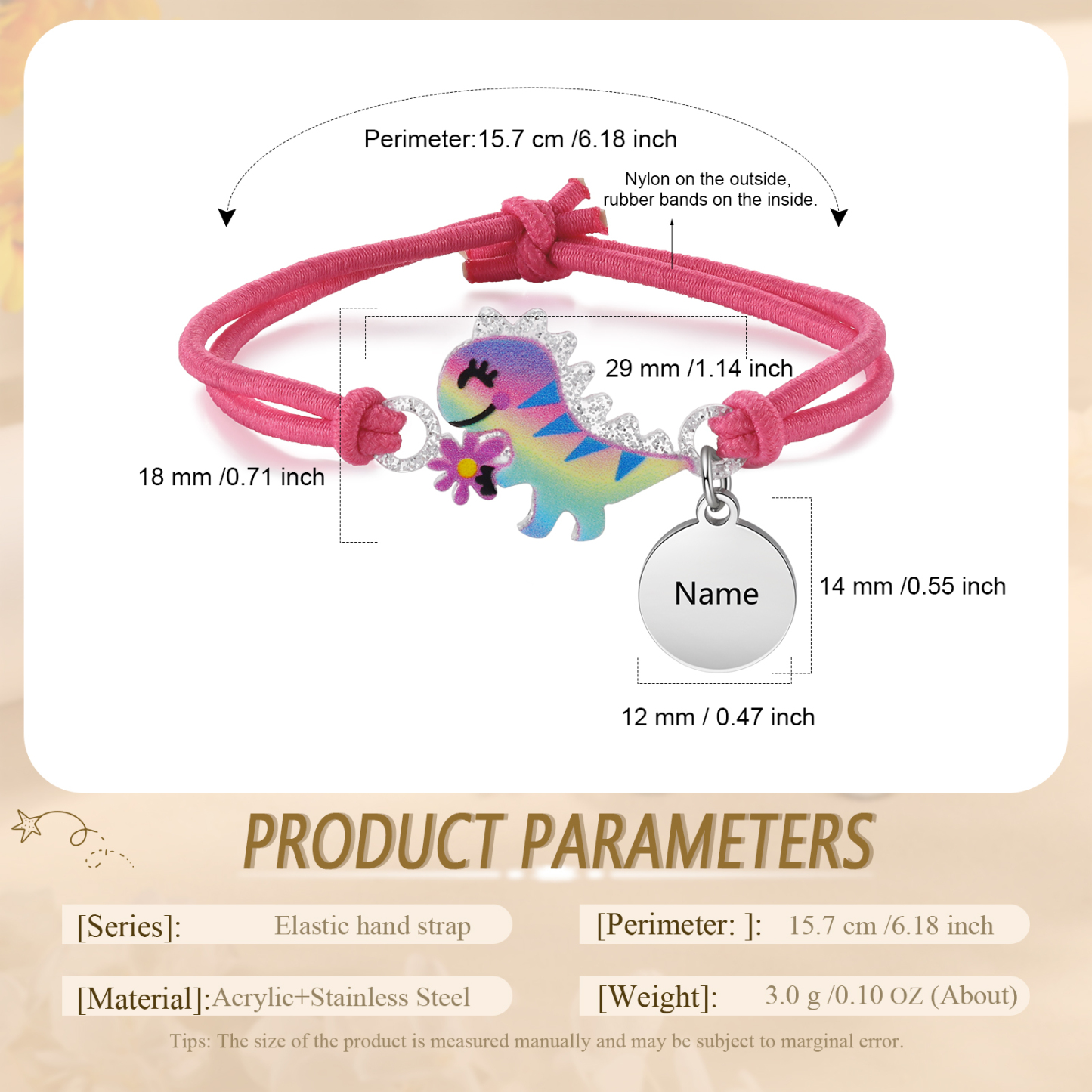 2 Pcs Bracelet Set Custom Names Red Dinosaur Charm Hair Ties Back To School Gift for Girls - My Heart Will Be With You Throughout The Day-Jessemade AU