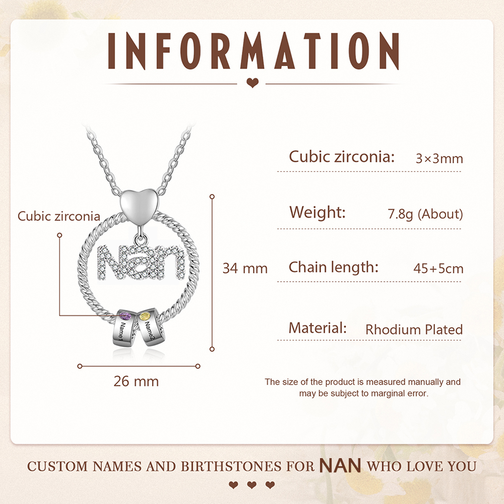 2 Names - Personalised Nan Necklace Custom 2 Names 2 Birthstones Circle Pendant Necklace Christmas Gift for Grandma Nana-Jessemade AU