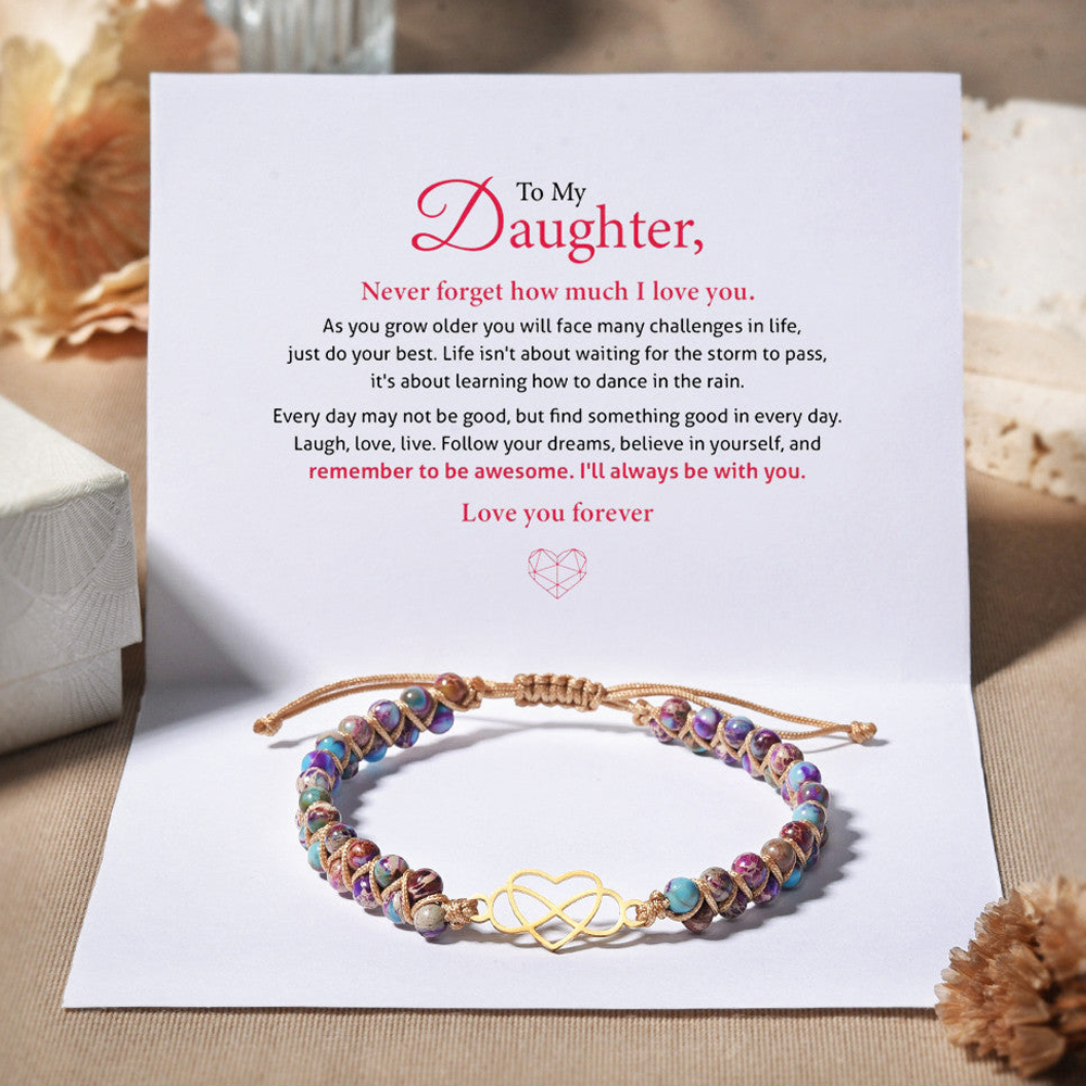 To My Daughter Infinity Heart Bracelet with Message Card Adjustable Bracelet Gift for Her - Never Forget How Much I Love You