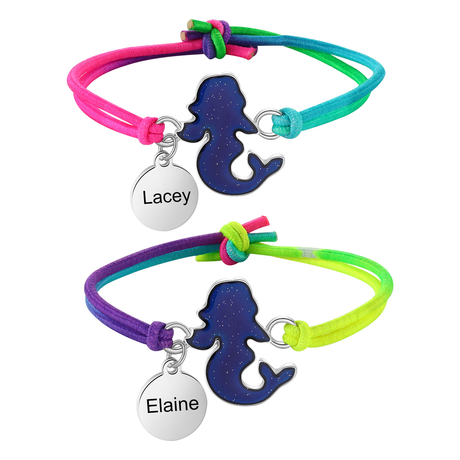 2 Pcs Bracelet Set Custom Names Mermaid Charm Hair Ties Back To School Gift for Daughters - My Heart Will Be With You Throughout The Day