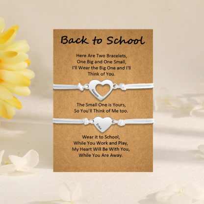 2 Pcs Heart Bracelet Set Custom 2 Names Adjustable Bracelets Back to School Gift for Daughter Granddaughter-Jessemade AU