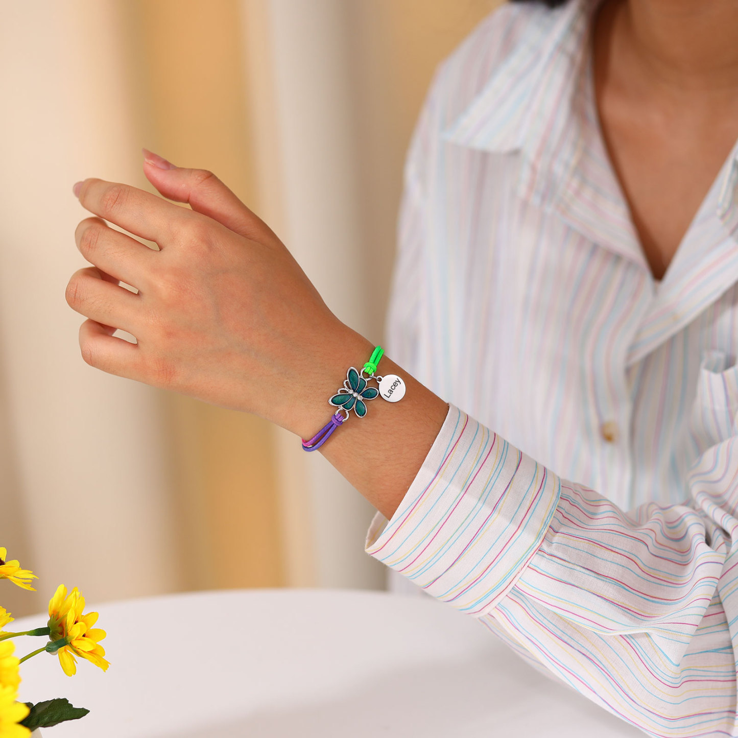 2 Pcs Bracelet Set Custom Names Butterfly Charm Hair Ties Back To School Gift for Daughter - Your Wings Already Exist-Jessemade AU