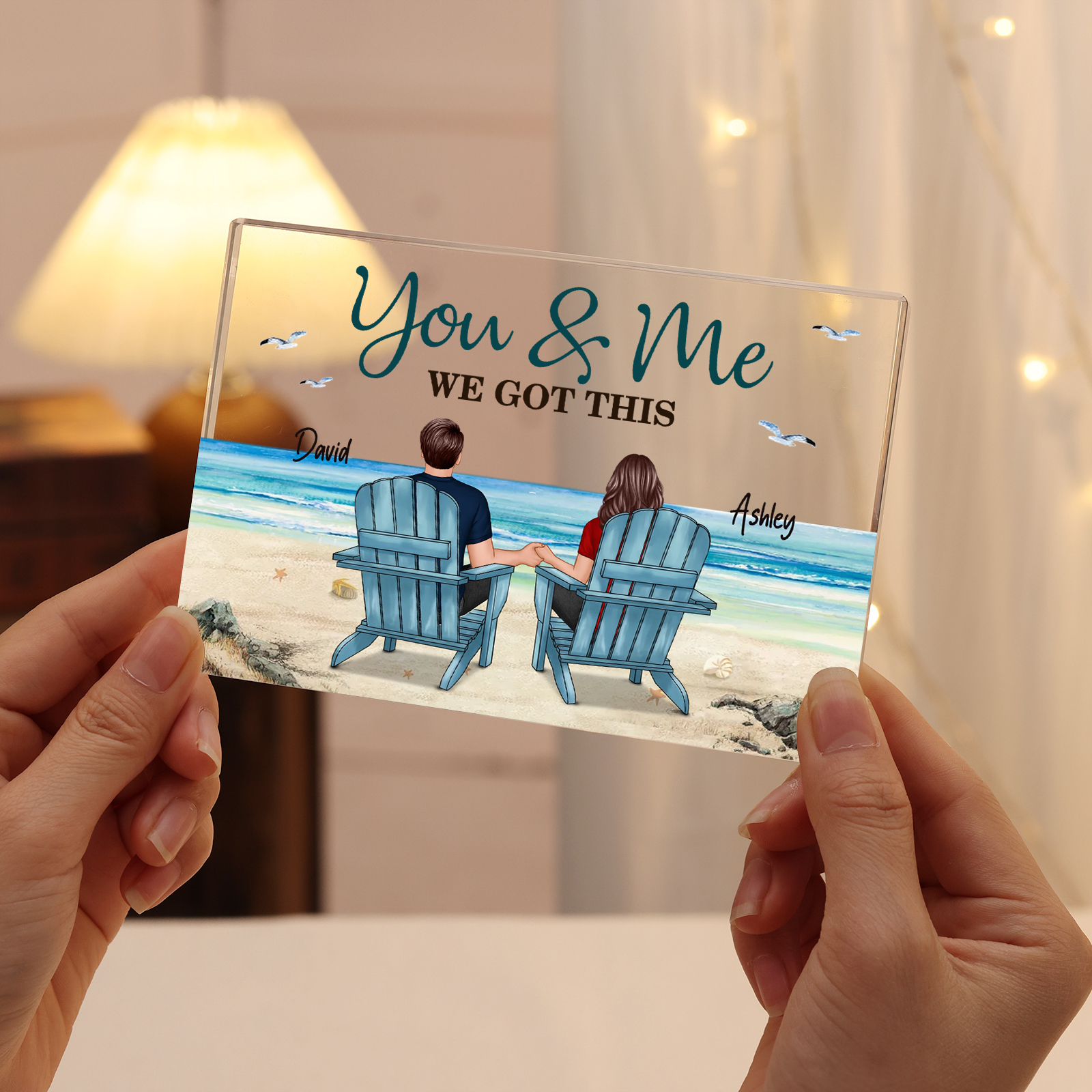 Personalised 2 Names Acrylic Rectangle Keepsake Couple Sitting Beach Acrylic Plaque - You & Me We Got This-Jessemade AU