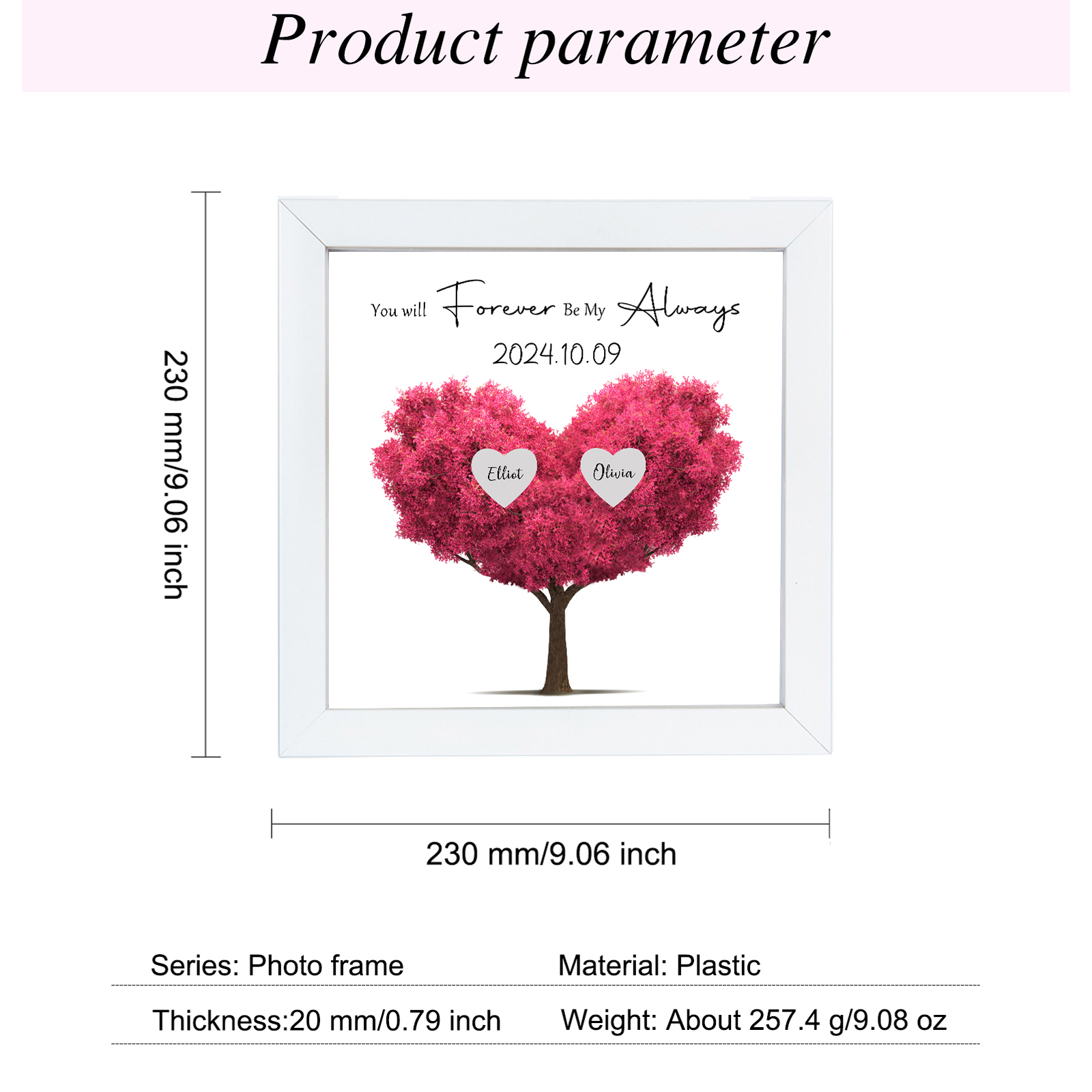 Personalised Pink Heart Tree Frame with 2 Names & Date Forever Love Gift for Couples-Jessemade AU