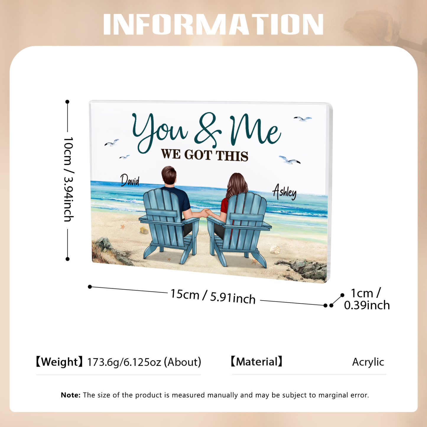 Personalised 2 Names Acrylic Rectangle Keepsake Couple Sitting Beach Acrylic Plaque - You & Me We Got This-Jessemade AU