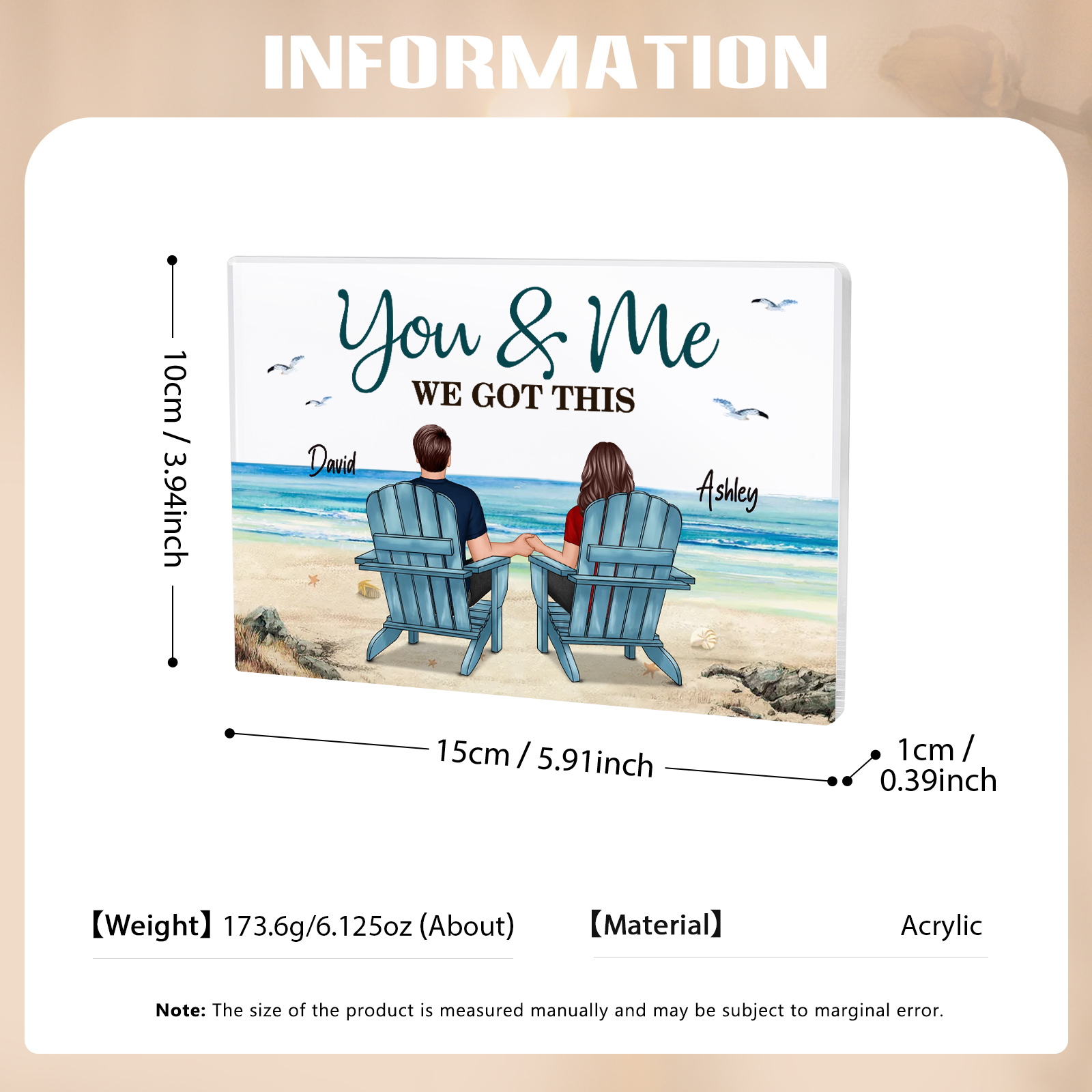 Personalised 2 Names Acrylic Rectangle Keepsake Couple Sitting Beach Acrylic Plaque - You & Me We Got This-Jessemade AU