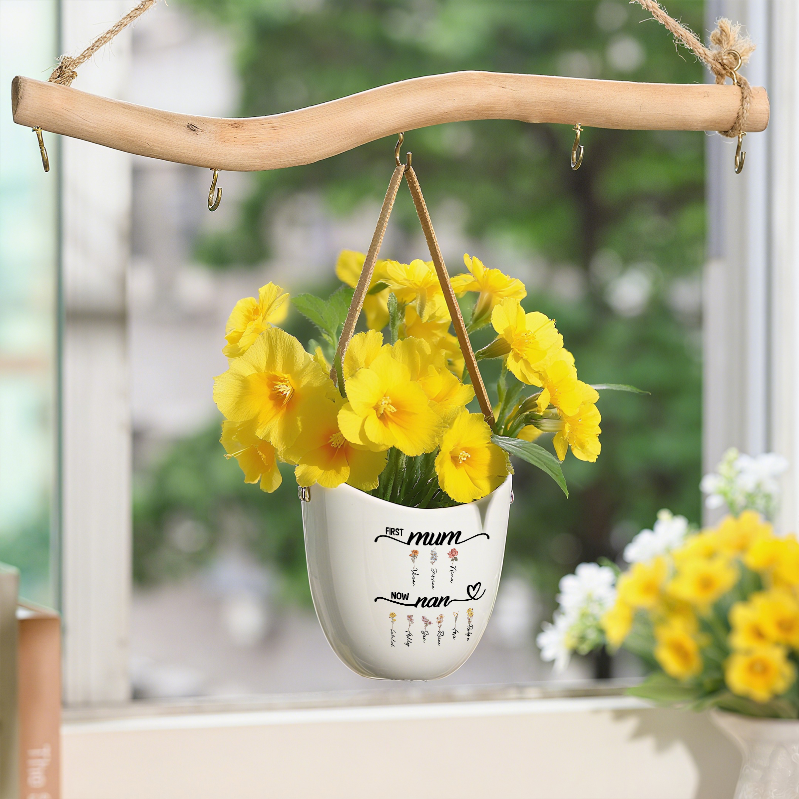 Personalised Ceramic Wall Planter with Birth Flower - First Mum, now Nan