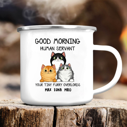 Customisable enamelled mug – funny cats ‘Servant’