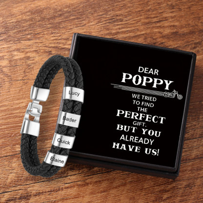 Personalised Braided Leather Bracelet Engraved 4 Names Men's Bracelet Gifts for Poppy-Jessemade AU