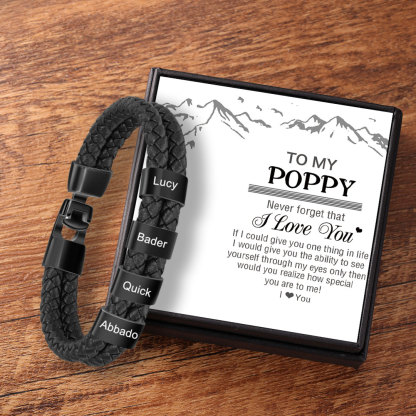 Personalised Braided Leather Bracelet Engraved 4 Names Men's Bracelet Gifts for Poppy-Jessemade AU