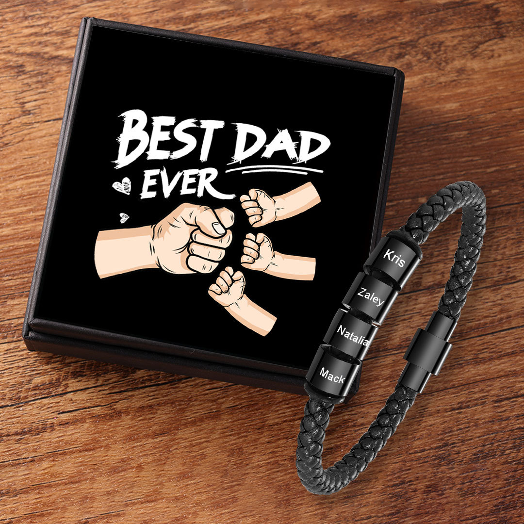 4 Names - Personalised Men's Leather Bracelet Custom Beaded Bracelets Fathers Day Gifts for Him-Jessemade AU