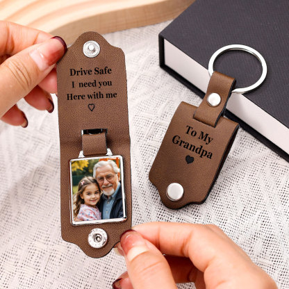To Poppy/Grandpa Leather Keyring Personalised Photo & Text Keychain - Drive Safe, I Need You Here With Me-Jessemade AU
