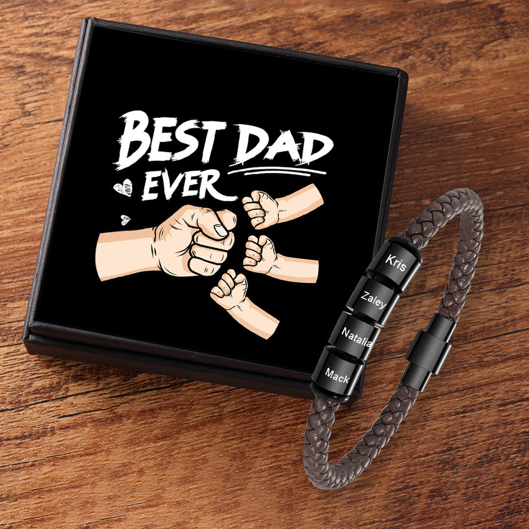 4 Names - Personalised Men's Leather Bracelet Custom Beaded Bracelets Fathers Day Gifts for Him-Jessemade AU