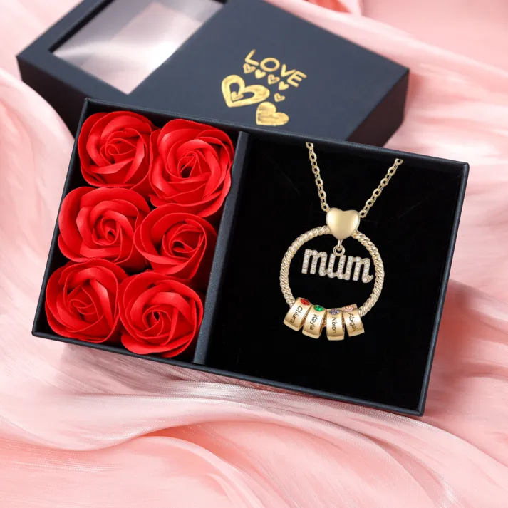 To Mum - 4 Names Personalised Mum Circle Pendant Necklace Custom Name & Birthstone Gifts For Mum | JesseMade