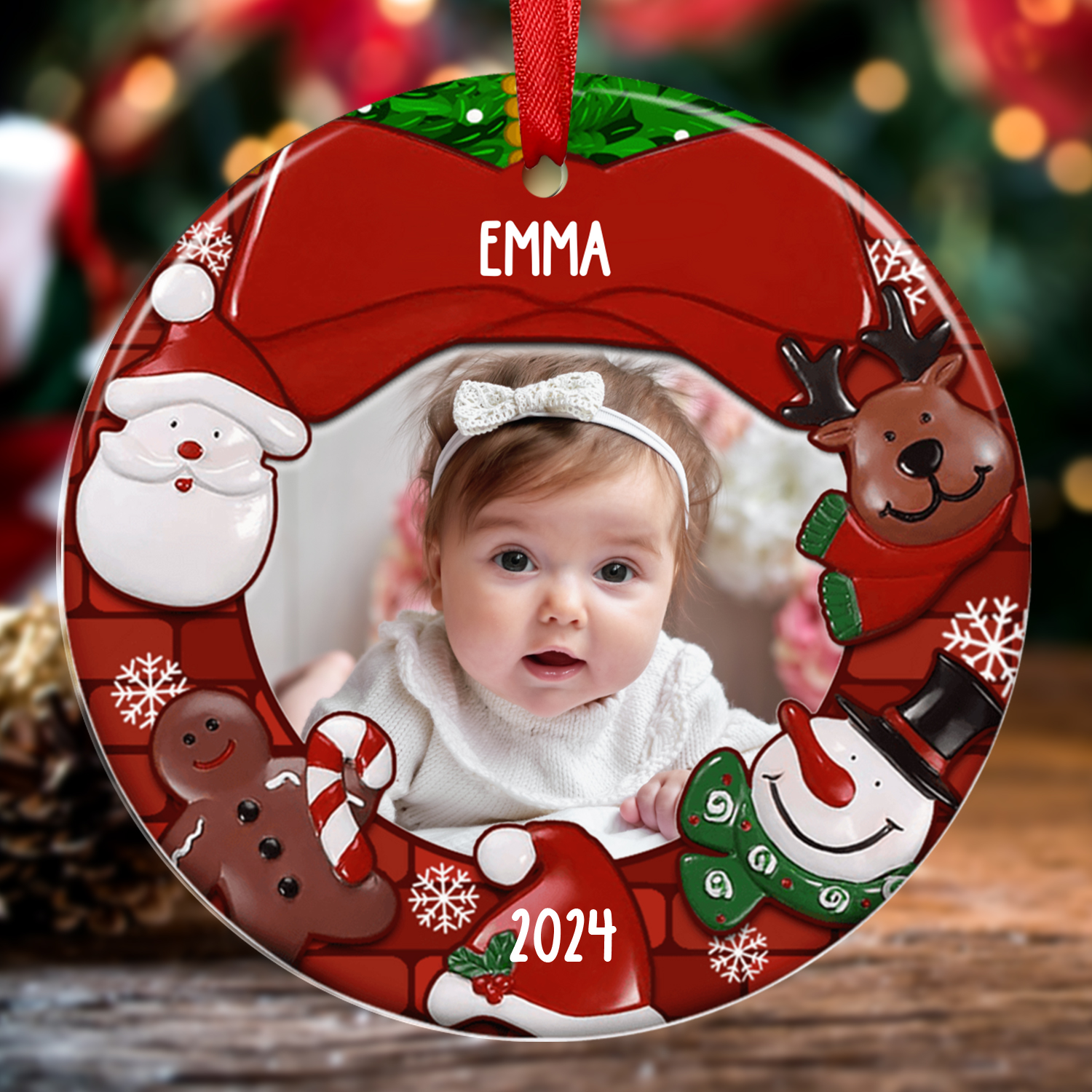 Acrylic Christmas Circle Ornaments Customised Photo & Name & Year Ornament Newborn Christmas Gifts-Jessemade AU