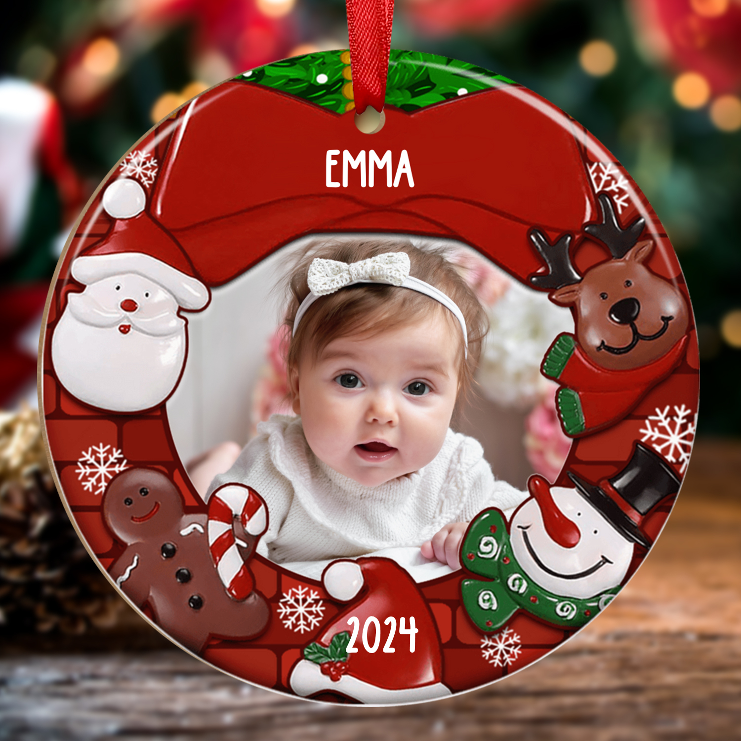 Wooden Christmas Circle Ornaments Customised Photo & Name & Year Ornament Newborn Christmas Gifts-Jessemade AU