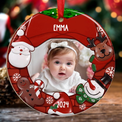Wooden Christmas Circle Ornaments Customised Photo & Name & Year Ornament Newborn Christmas Gifts-Jessemade AU