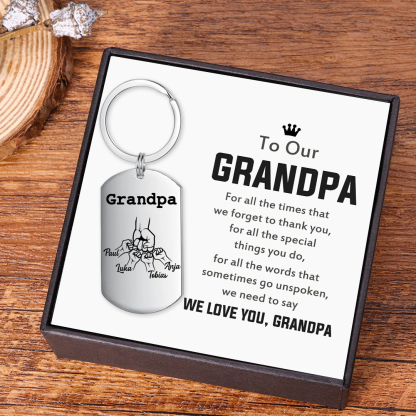 Personalised Fist Bump Keychain Custom 4 Names & 1 Text Keyring Gifts for Grandpa/Poppy-Jessemade AU