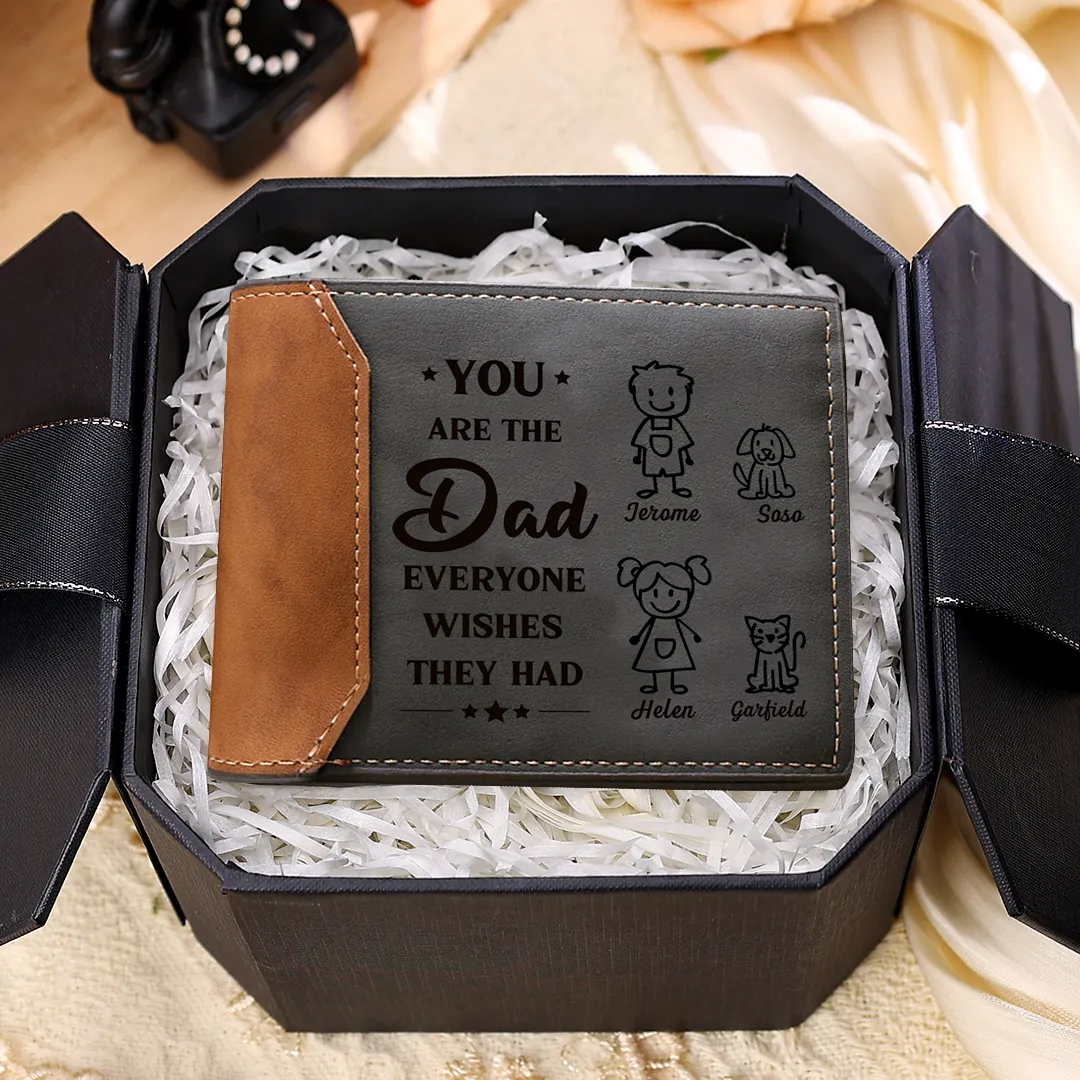 1-6 Names Personalised Wallet with Kids’ Name and Photo – Gift for Dad/Grandpa | Jessemade