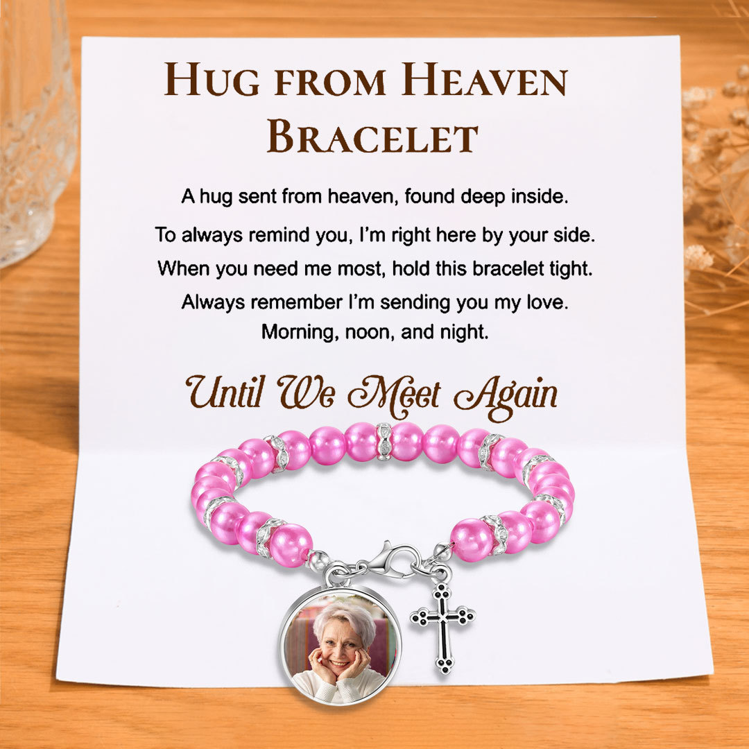 Personalised Rosary Memorial Bracelet Custom with Photo and Cross Pend