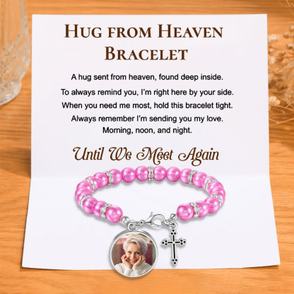 Personalised Rosary Memorial Bracelet Custom with Photo and Cross Pend
