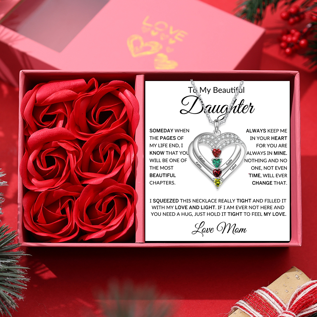 Personalised Interwoven Love Necklace Custom 1-4 Birthstone & Name Women's Necklace Gift for Her