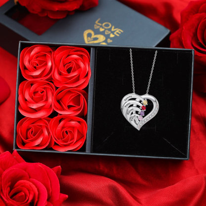 Personalised Heart 2-5 Birthstones & Names Necklace A Thoughtful Gift for Valentine