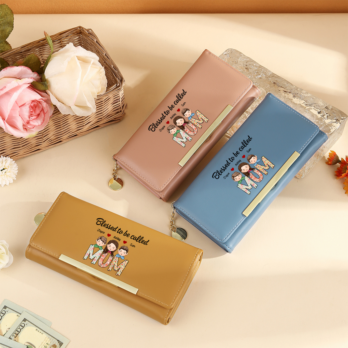 To my Mum/Nan - Personalised Women Wallet Custom PU Leather with 1–8 Names, Multiple Colours | Jessemade