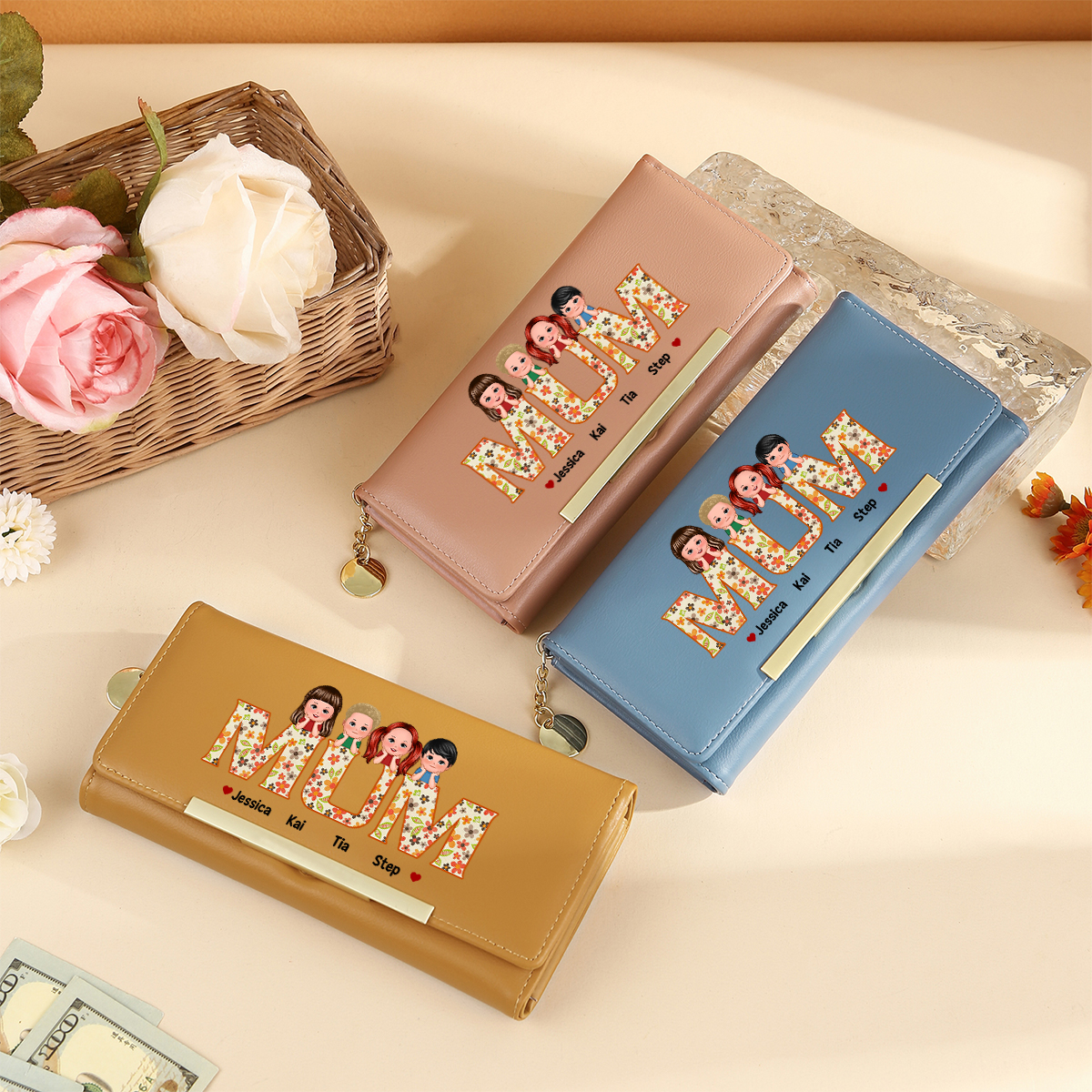 To my Mum/Nan - Personalised Women Wallet Custom PU Leather with 1–6 Names, Wallet Gift Multiple Colours | Jessemade