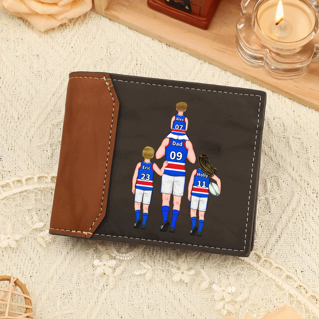 Personalised 2–9 Names Billfold Wallet Australian Rules Football Family Wallet Gift for Dad Grandpa